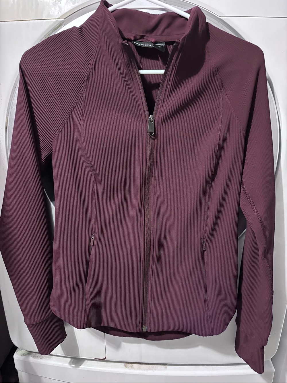 Athleta Ribbed Zip-Front Bomber Jacket in Plum